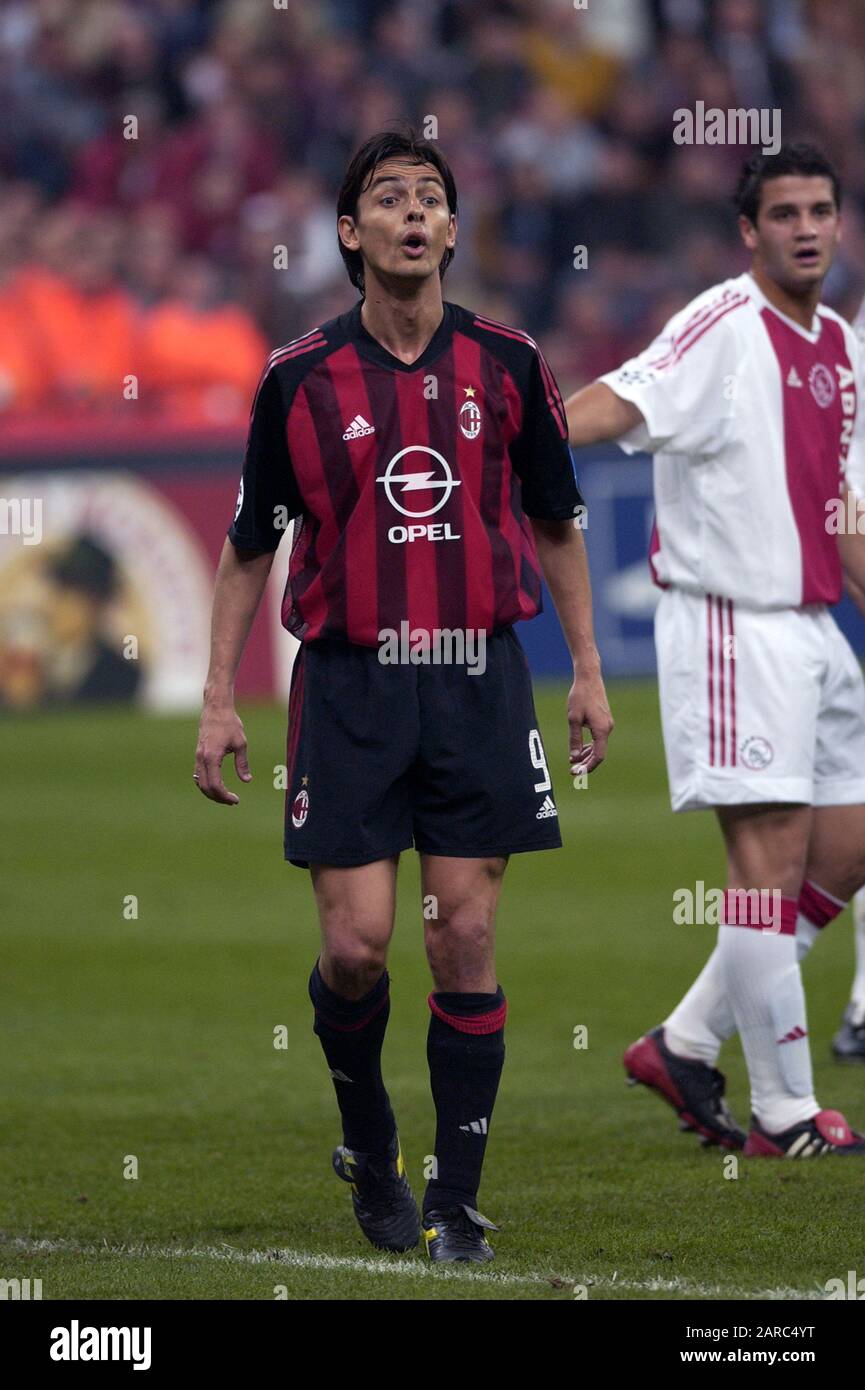 Milan  Italy  23 April 2003, 'G.MEAZZA SAN SIRO ' Stadium,  UEFA Champions League 2002/2003,  AC Milan - FC Ajax: Filippo Inzaghi during the match Stock Photo