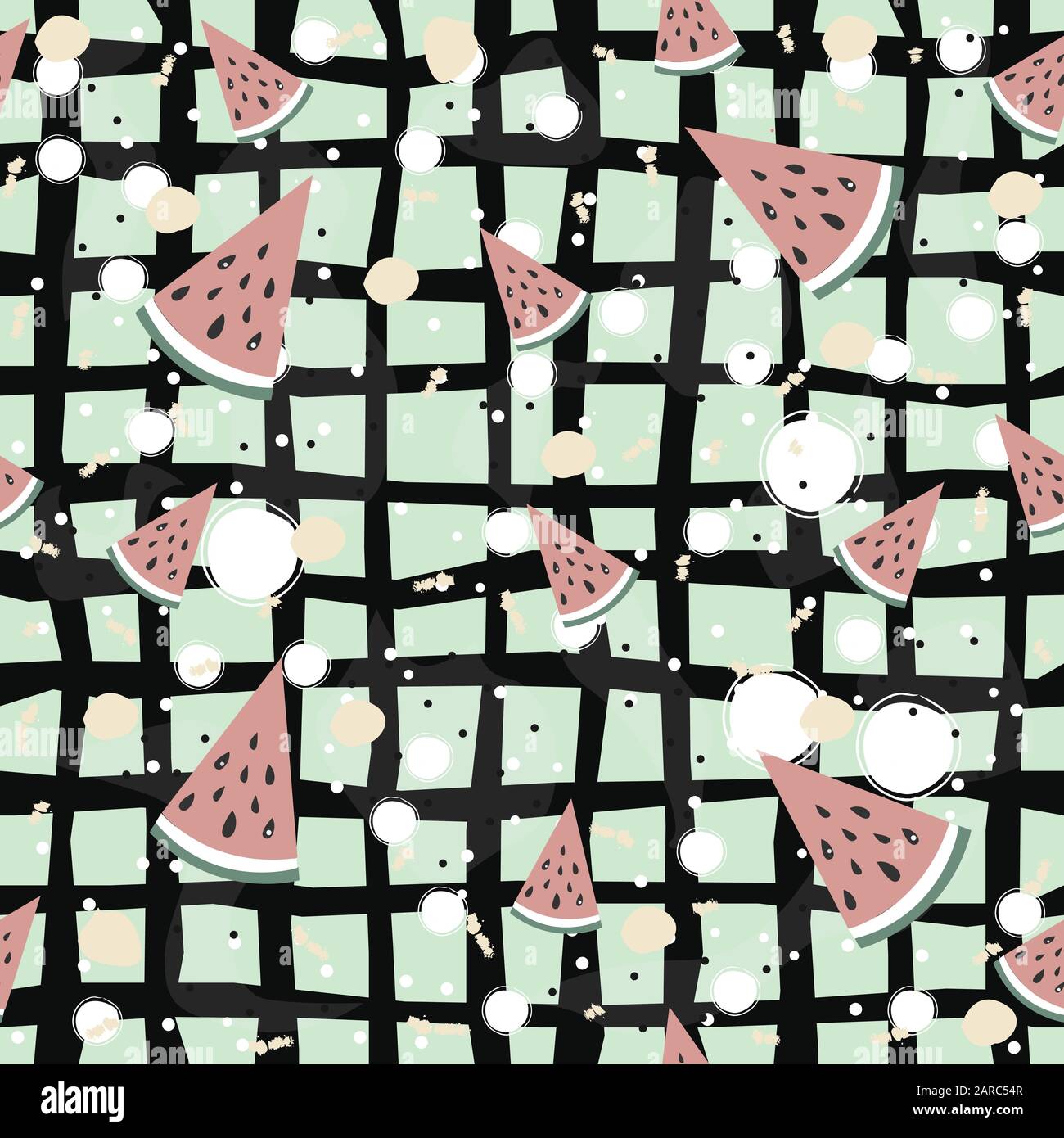 Seamless Pattern with watermelons on teal background. Vector Illustration Stock Vector