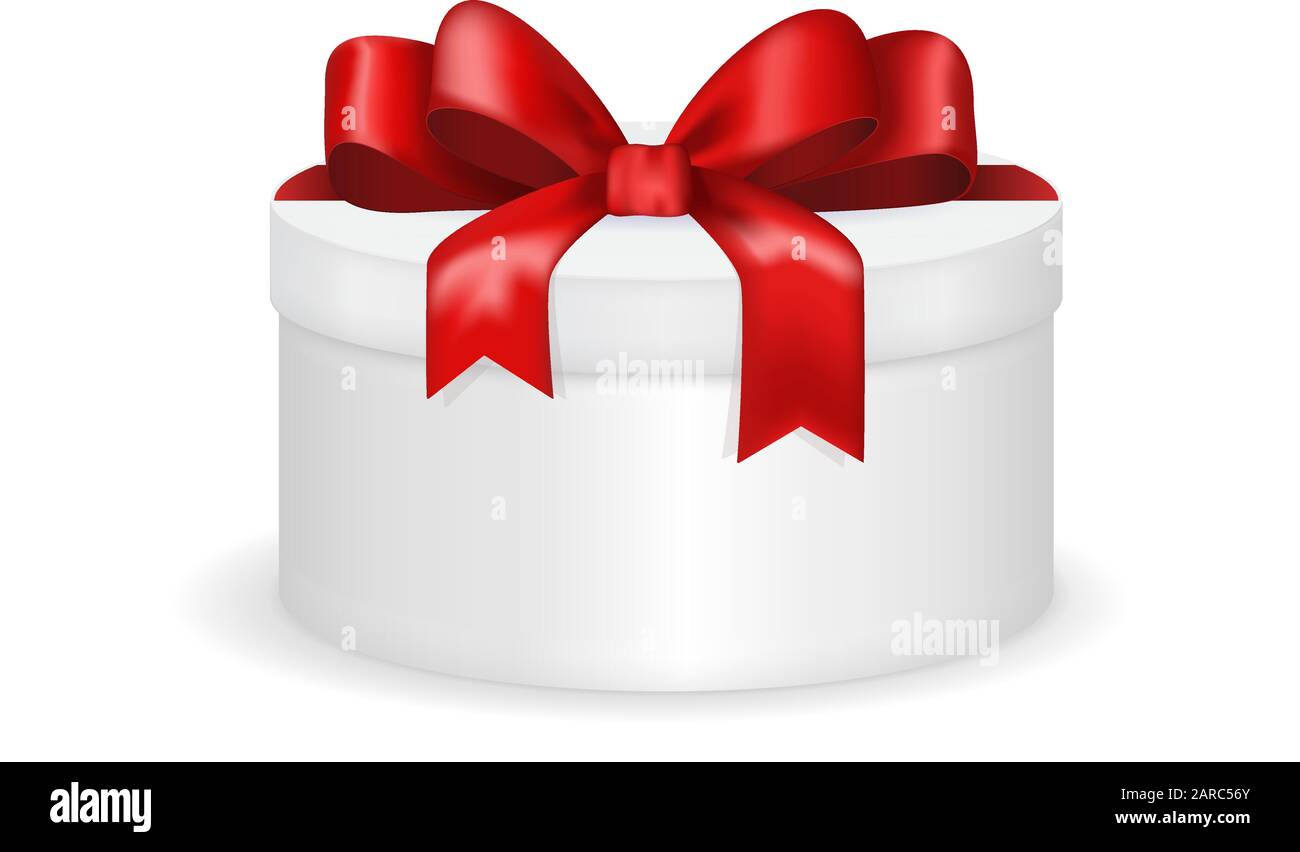 Gift box with red ribbon bow. Vector 3d illustration isolated on white ...