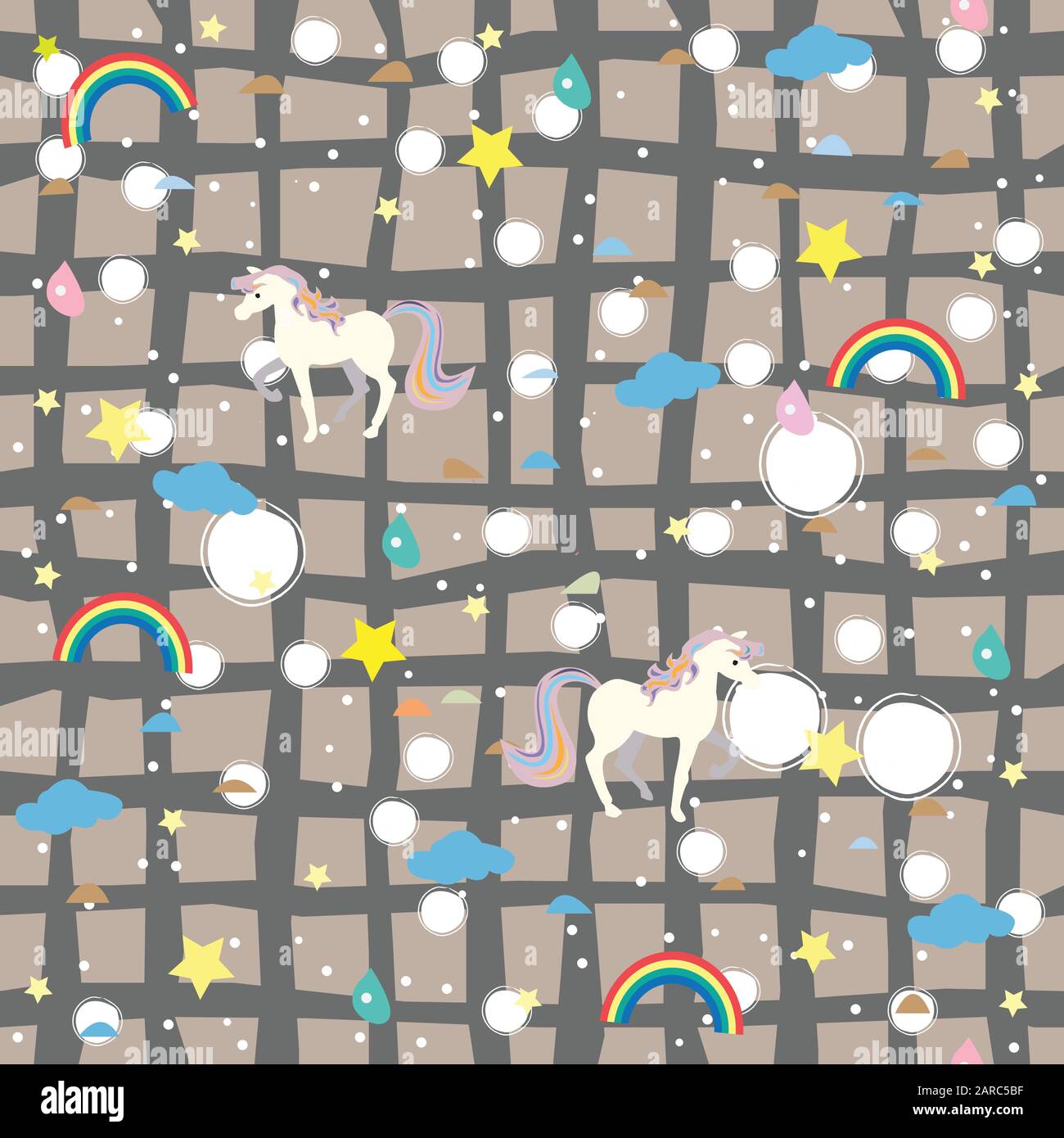 Unicorn Seamless pattern with decorative elements. Vector Illustration ...