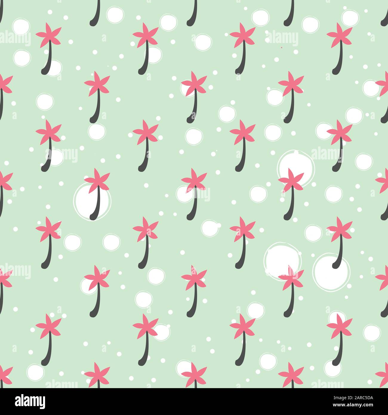 Seamless pattern with palms. Polka dot style. Vector Illustration Stock Vector