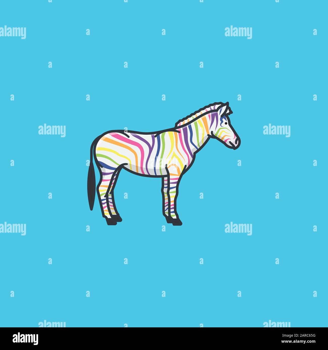 Rainbow colored zebra vector illustration for #RareDiseaseDay on February 29th Stock Vector