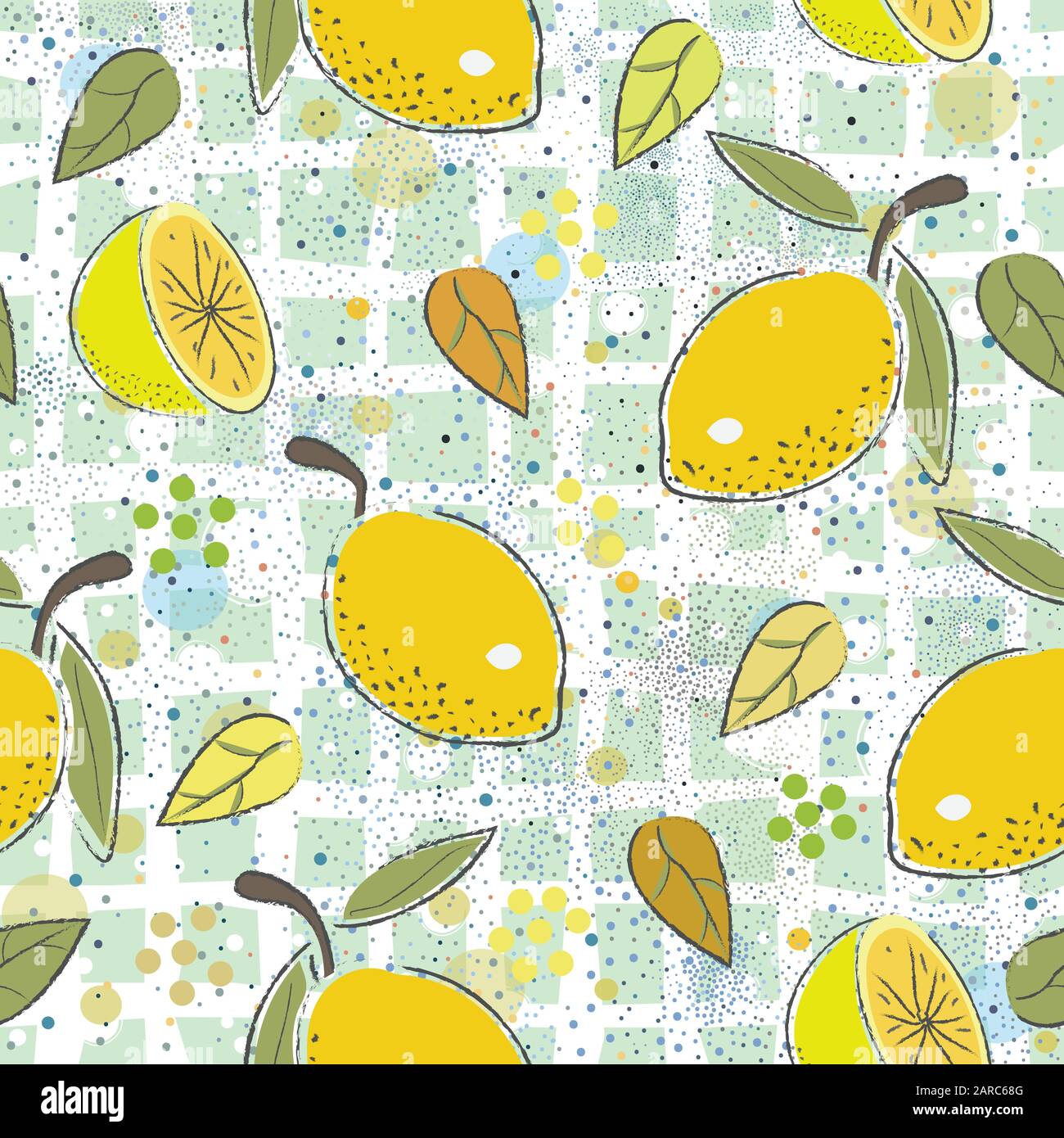 Seamless Pattern with cute lemons. Scandinavian Hand Drawn Style. Stock Vector