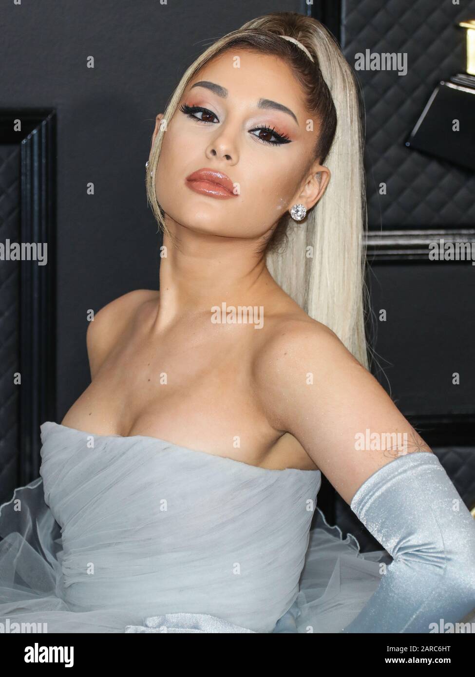 Ariana Grande attends the 57th Annual Grammy Awards at the Staples Center  in Los Angeles, CA, USA, on February 8, 2015. She is wearing a dress by  Versace. Photo by Lionel Hahn/ABACAPRESS.COM