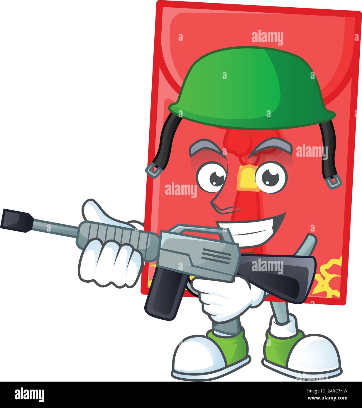 Chinese envelope carton character in an Army uniform with machine gun