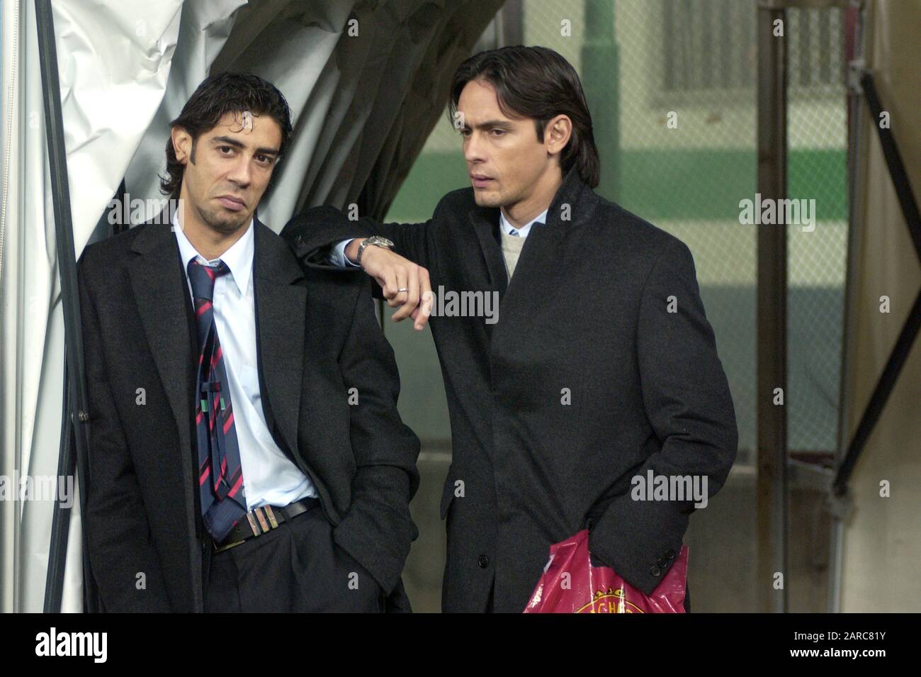Milan  Italy, 07 December 2002, 'Meazza San Siro ' Stadium, Serious Football Championship A 2002/2003,   AC Milan - AS Roma :  Rui Costa and Filippo Inzaghi before the match Stock Photo