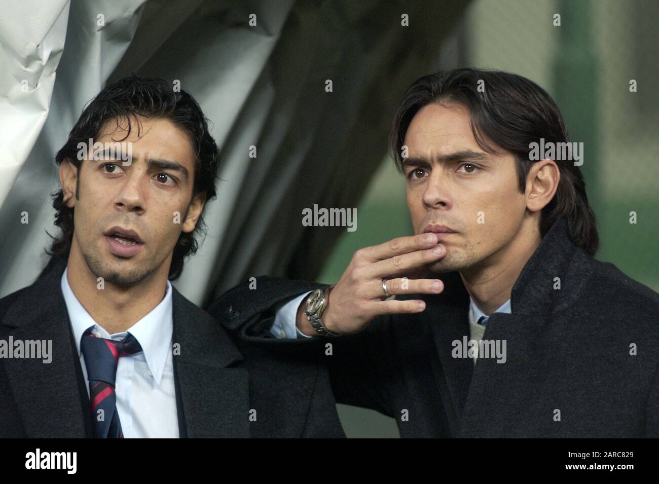 Milan  Italy, 07 December 2002, 'Meazza San Siro ' Stadium, Serious Football Championship A 2002/2003,   AC Milan - AS Roma :  Rui Costa and Filippo Inzaghi before the match Stock Photo