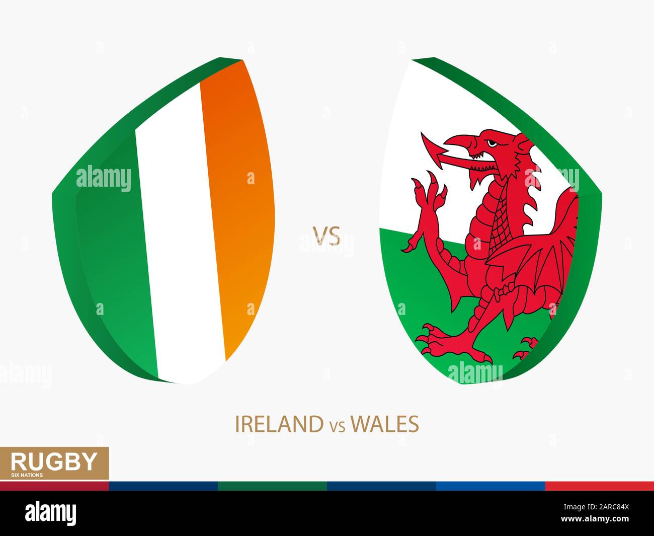 Ireland v Wales rugby match, rugby tournaments icon. Vector template