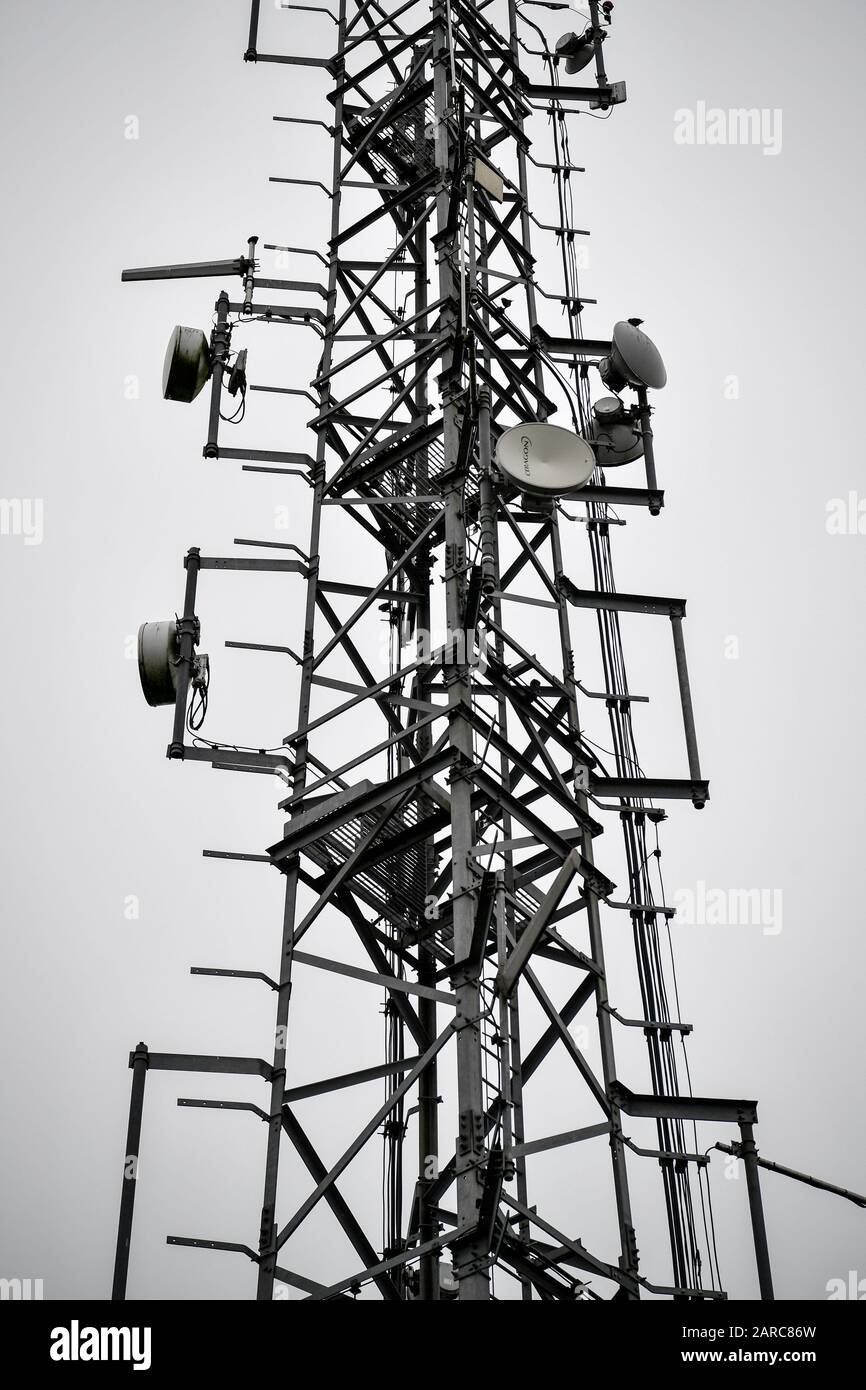 A telecom mast near Dundry, Somerset. Britain's sovereignty is at risk if the country allows Chinese tech giant Huawei to help build its 5G infrastructure, the US Secretary of State has warned. Stock Photo