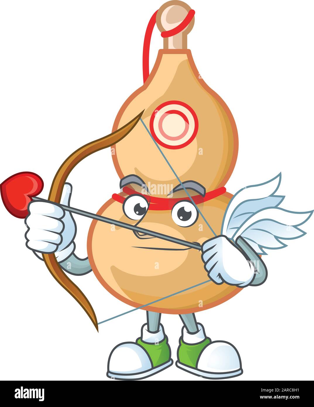 A romantic sweet chinese wine bottle Cupid with arrow and wings Stock