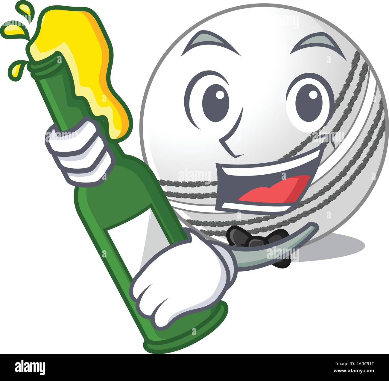 mascot cartoon design of cricket ball with bottle of beer Stock Vector