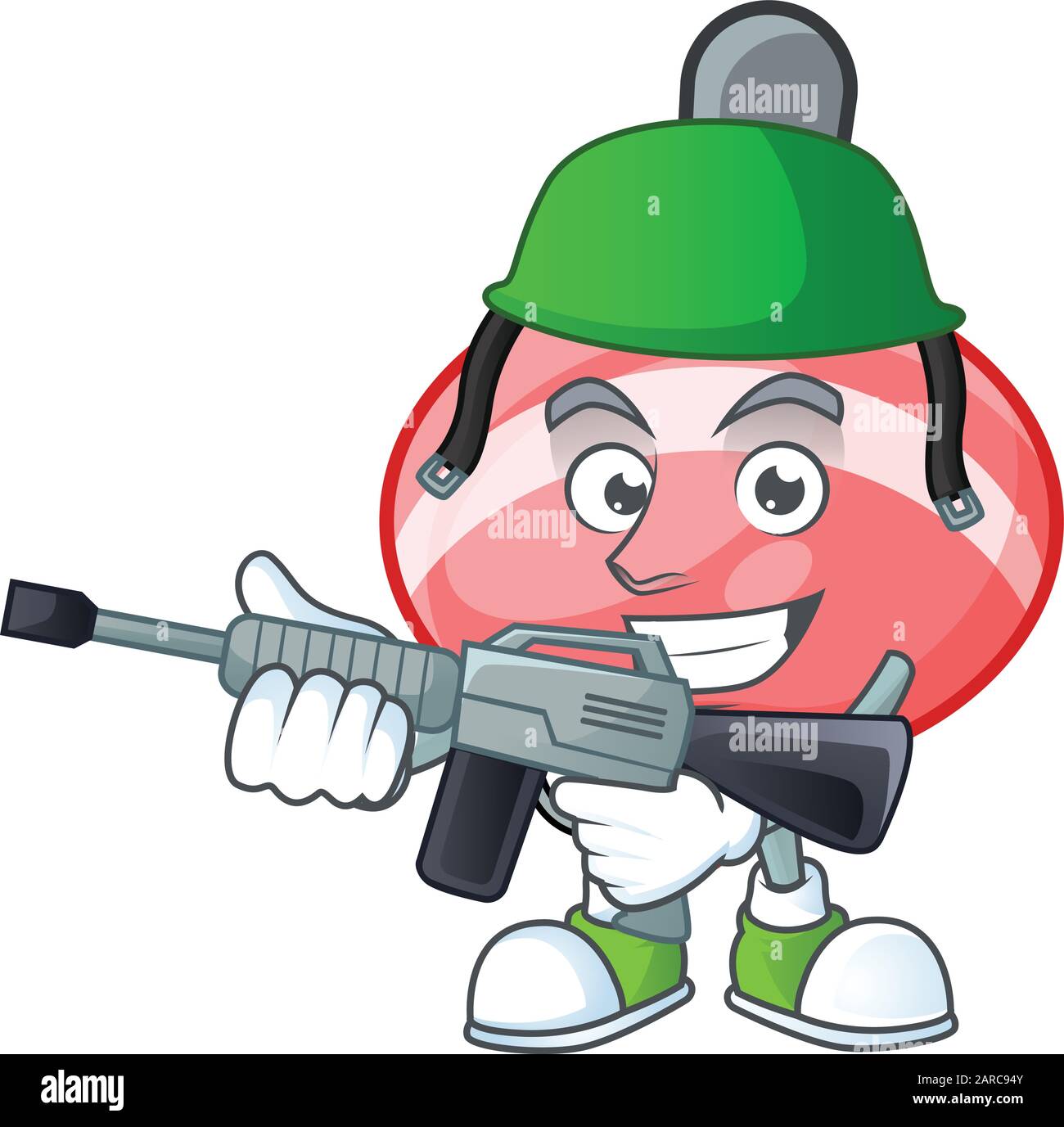 Chinese red tops toy carton character in an Army uniform with machine gun Stock Vector
