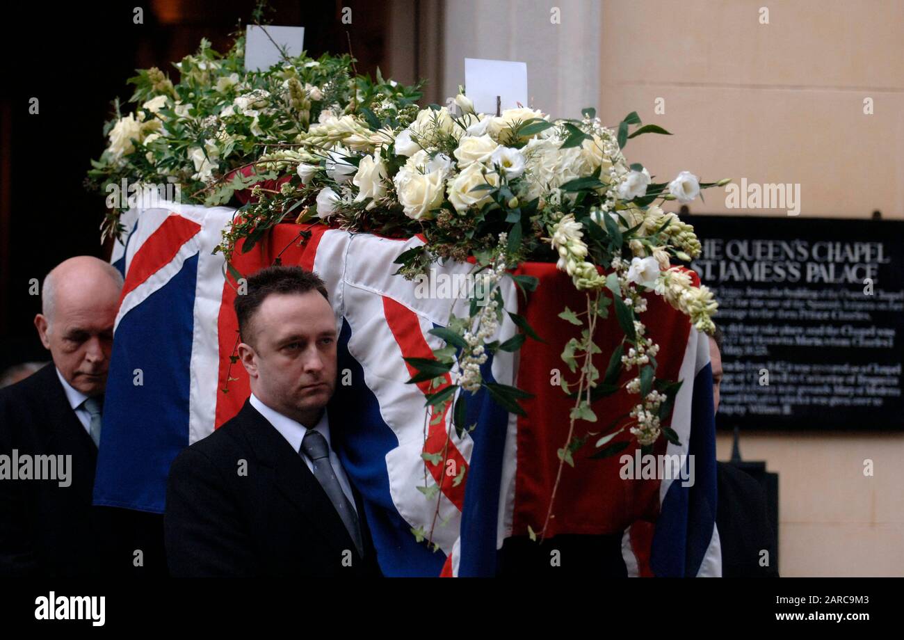 Funeral of the Queen mother's favourite butler Wiliam Tallon, also affectionately known as 'backstairs Billy' at the Queen's Chapel in St James's Palace, London in 2007. Stock Photo