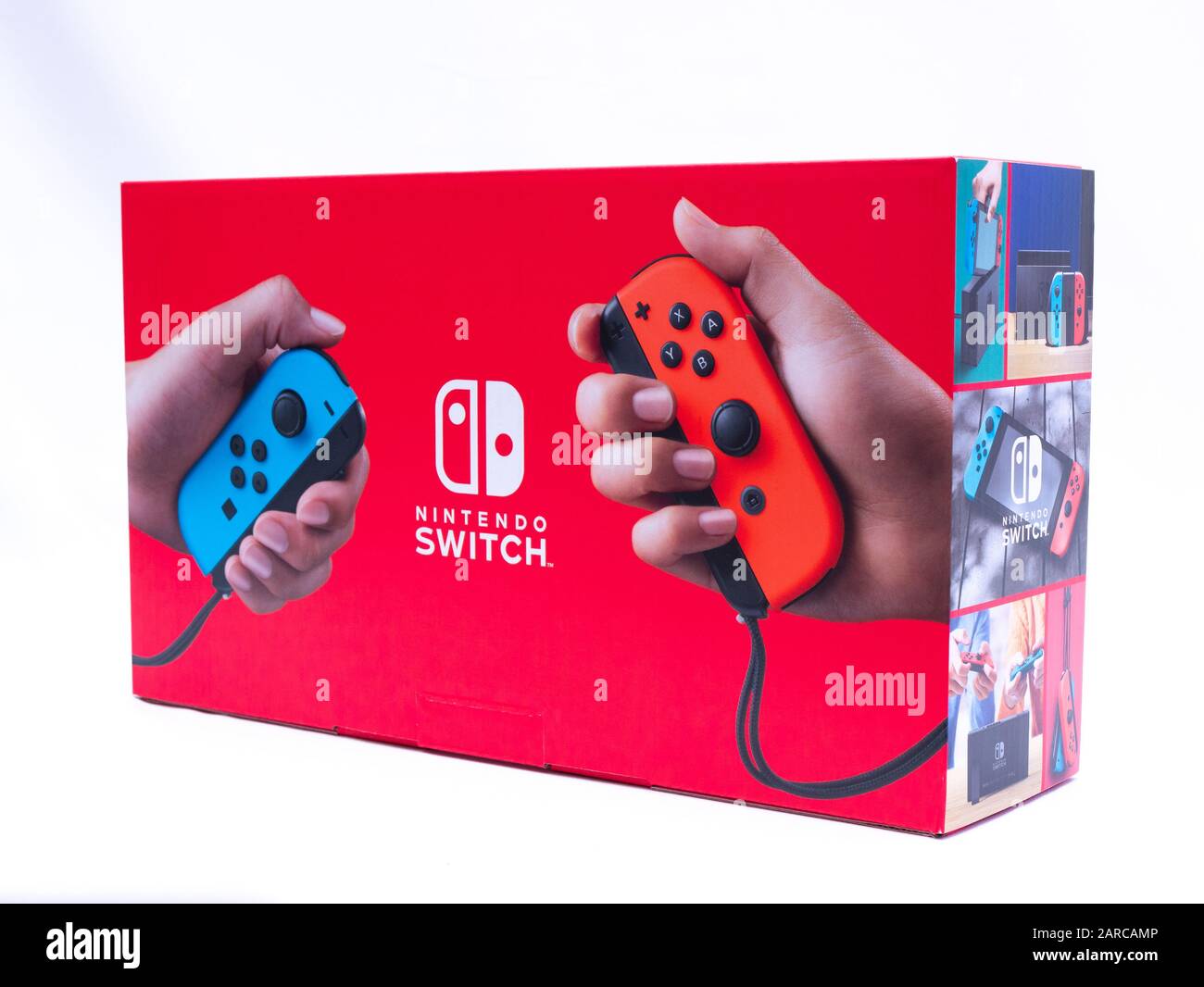 UK, Jan 2020: Nintendo switch games console box with controllers on white  background Stock Photo - Alamy
