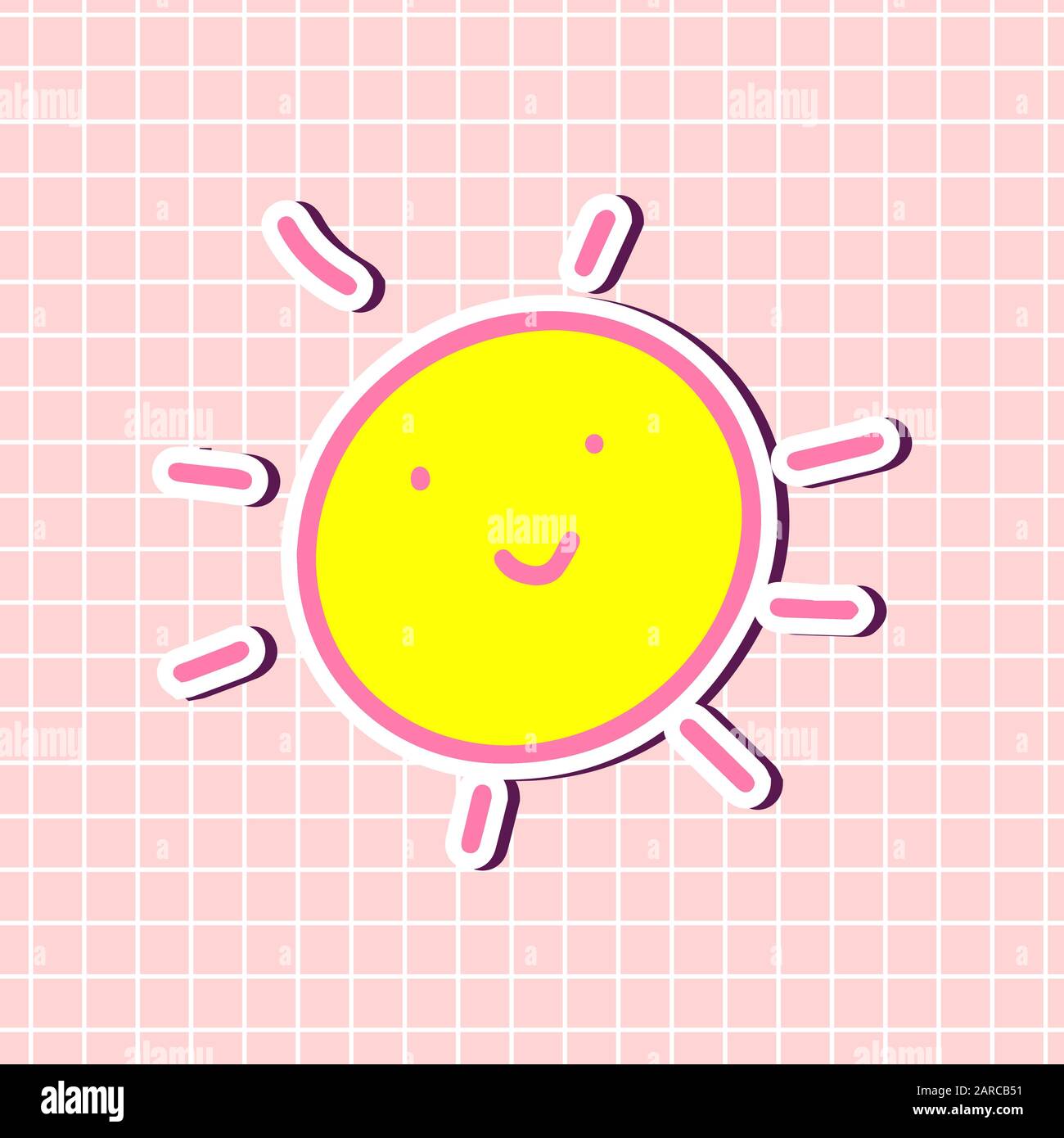 Cute Logo Sun Kawaii In Yellow And Pink Colors Sticker Isolated