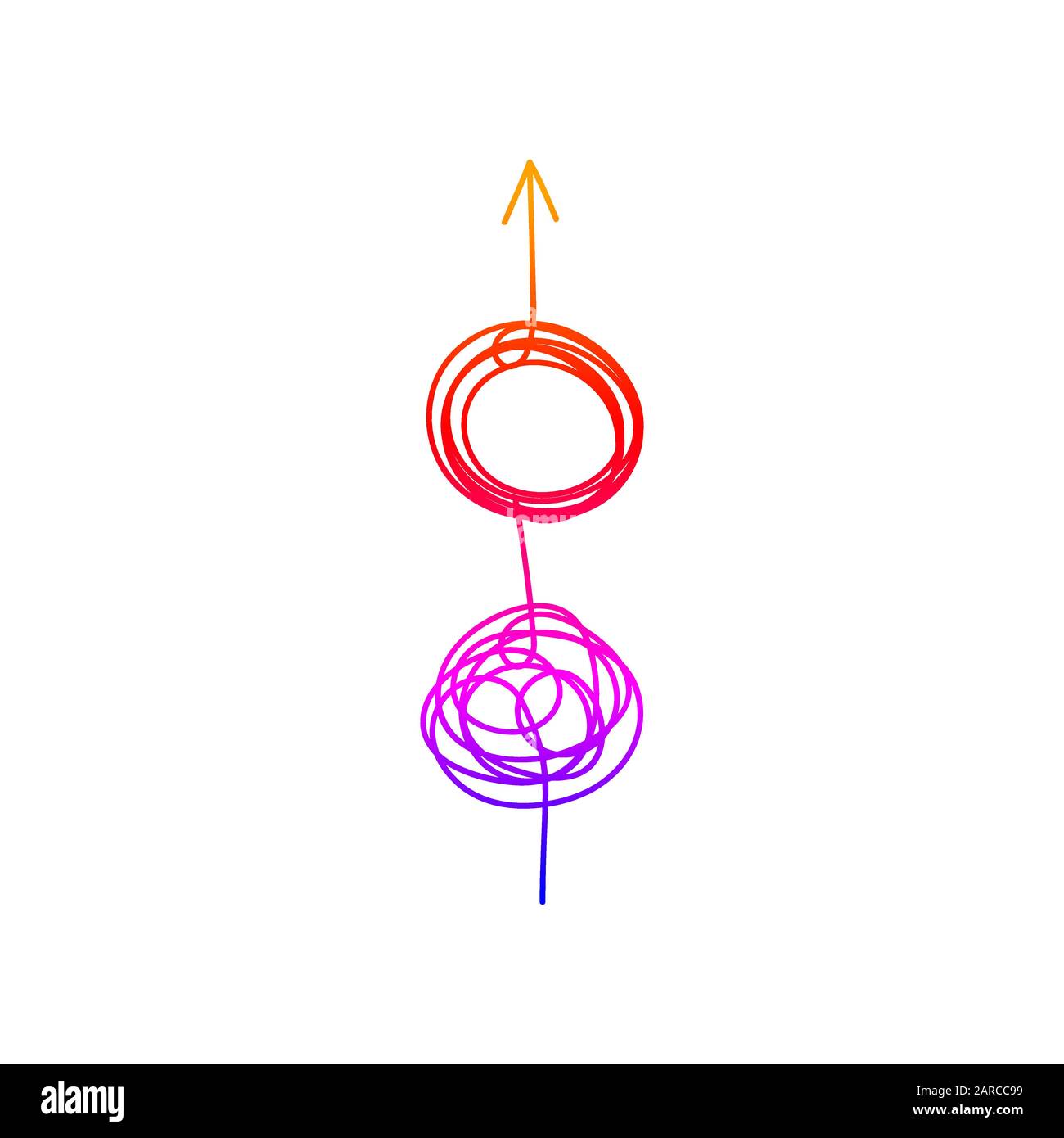 Tangle tangled and untangled with arrow. Abstract metaphor, concept of solving problems in business, psychoterapy icon. Vector illustration Stock Vector