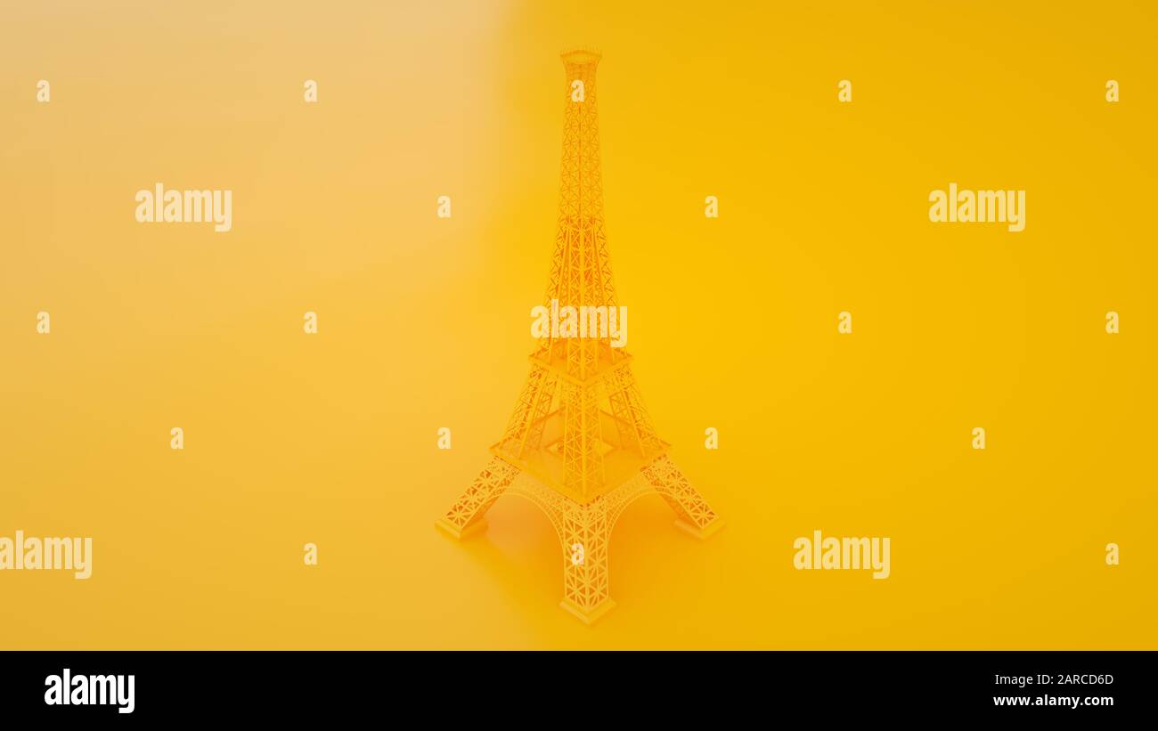 Eiffel Tower isolated on yellow background. Travel France. 3d ...