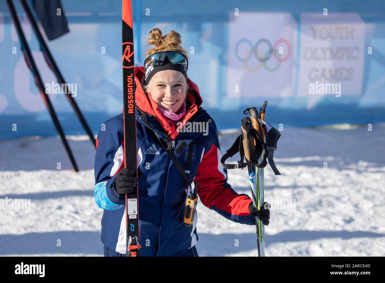 Team GB's nordic combined Mani Cooper the Lausanne 2020 Youth Olympic Games on the 21st January 2020 at the Vallée de Joux Cross-Country Centre. Stock Photo