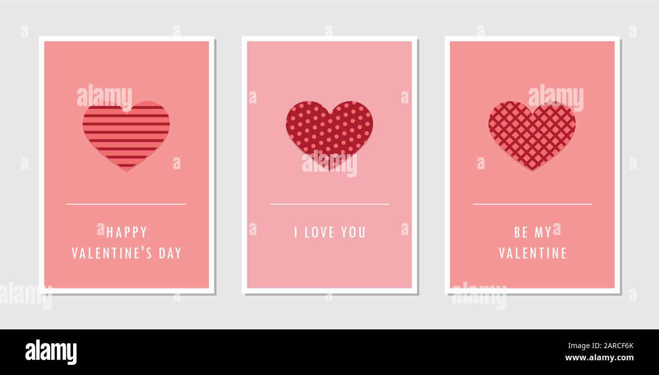 set of valentines day greeting cards with heart vector illustration ...