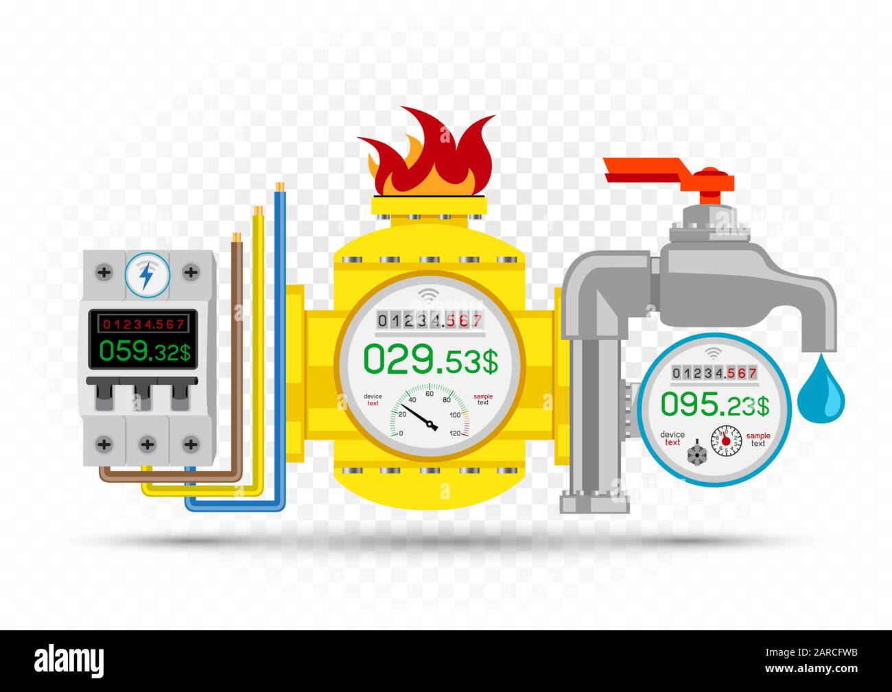 electric gas water meter icons set Stock Vector