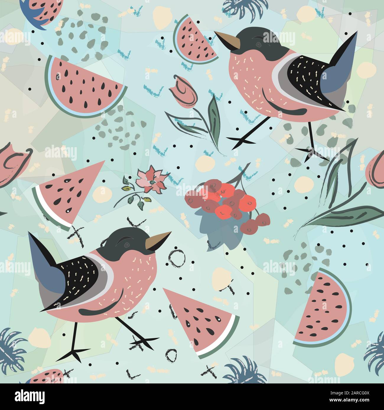 Watermelon and red birds Stock Vector Images Alamy