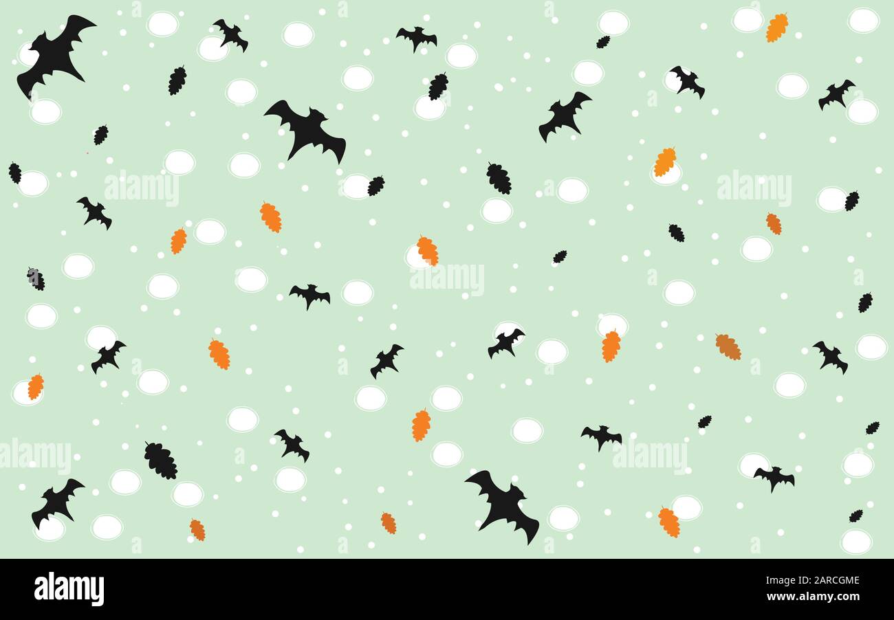 Seamless Halloween Pattern with flying bats and floating leaves on ...
