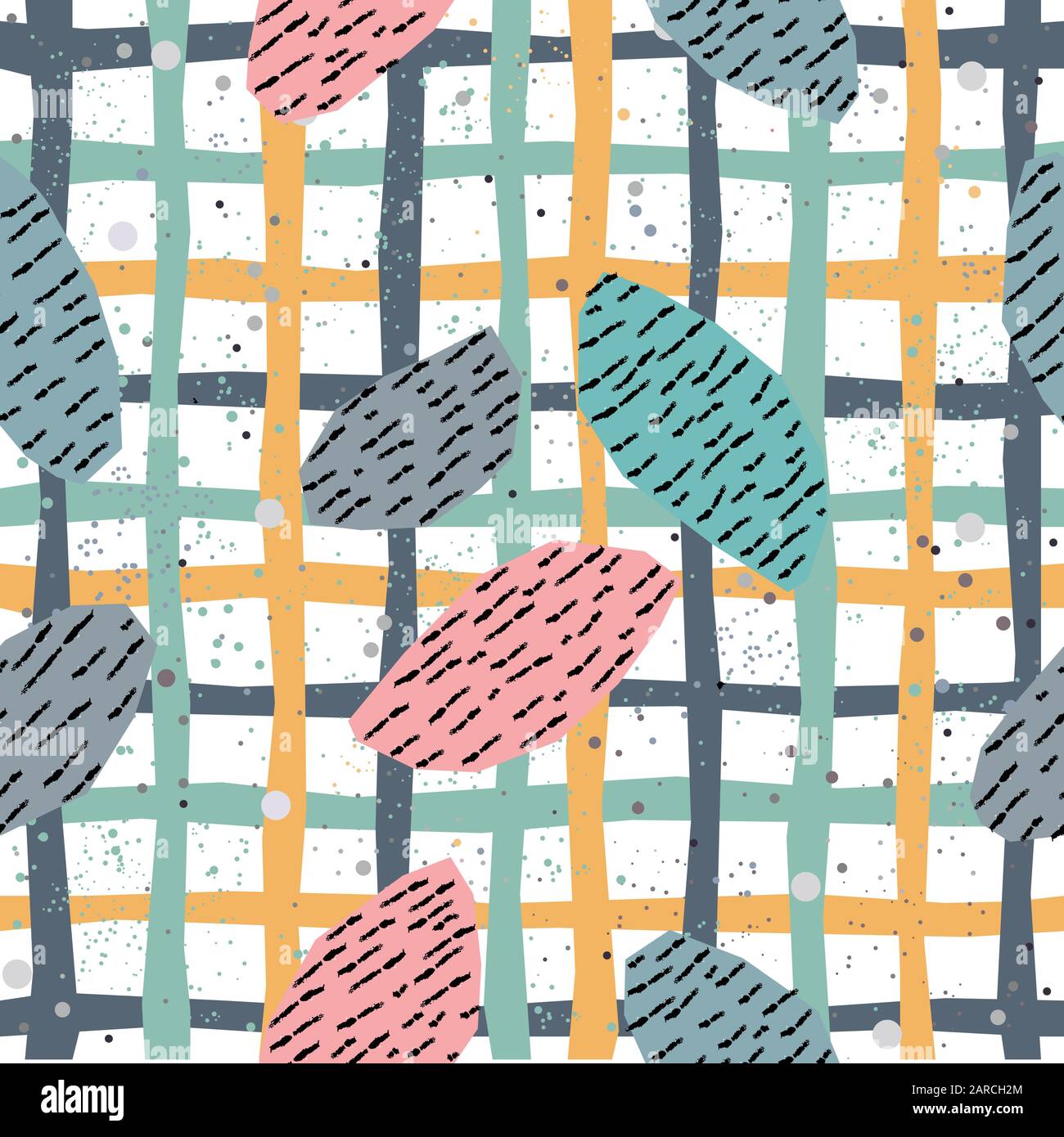 Hand Drawn Geometric Seamless Pattern on white with dots. Vector ...