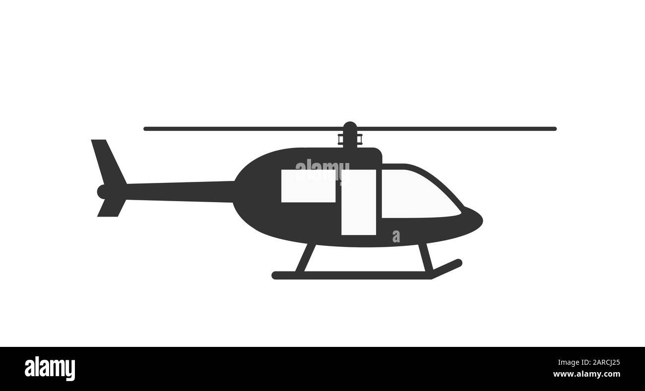 Vector icon of a helicopter. The flat silhouette is isolated on a white ...