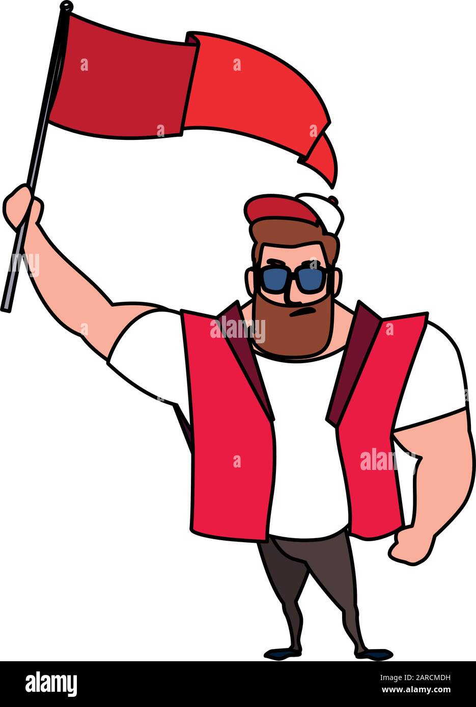 man holding a flag on white background vector illustration design Stock