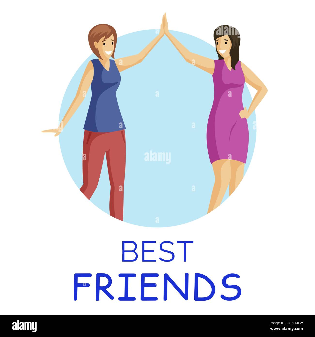 Best friends, smiling women flat vector illustration. Young girls giving  high five in circular frame. Positive emotions, good mood, female friends  cartoon characters isolated on white background Stock Vector Image & Art -
