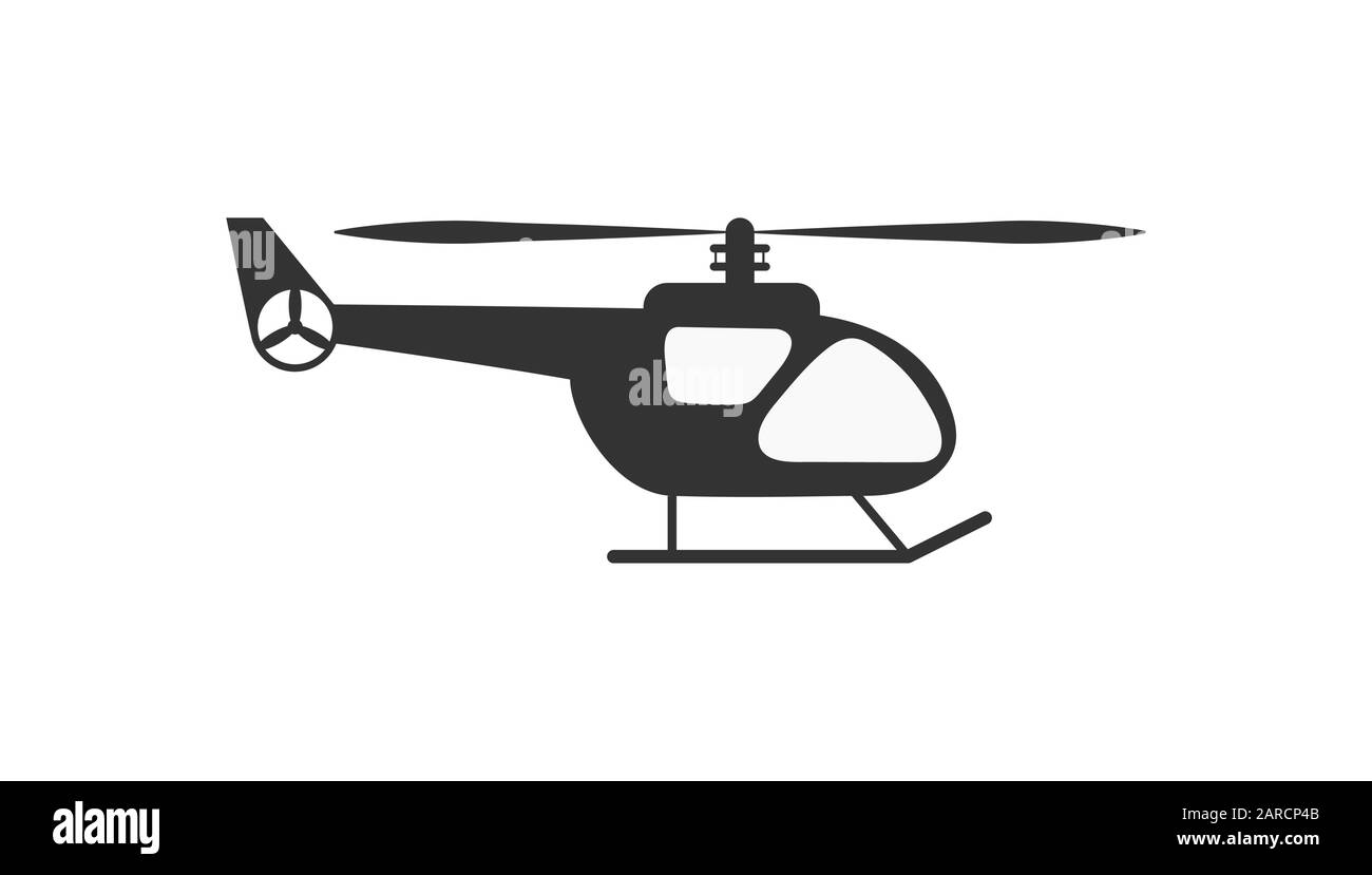 Vector icon of a helicopter. The flat silhouette is isolated on a white ...