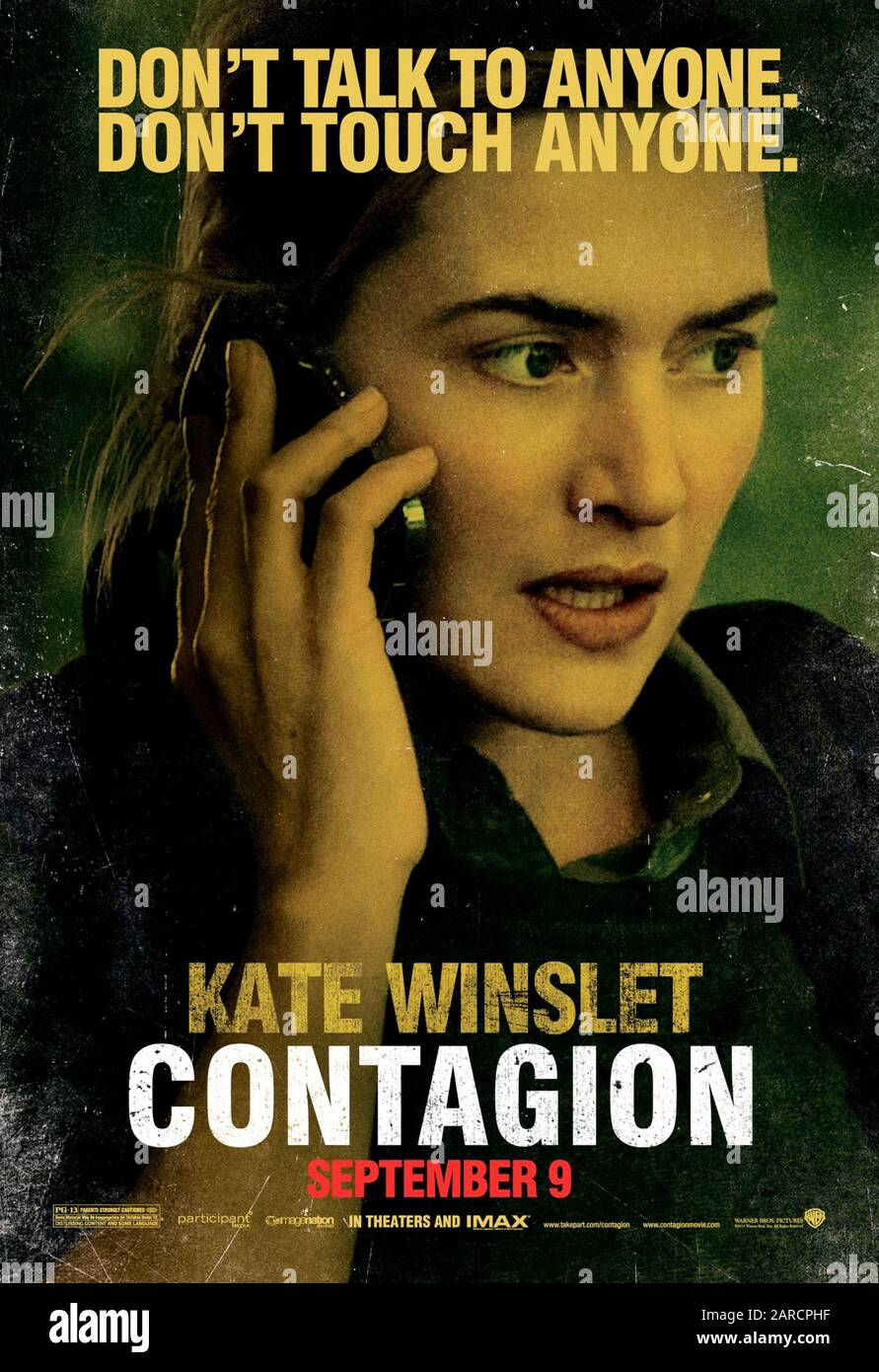 Contagion (2011) directed by Steven Soderbergh and starring Kate Winslet as Dr. Erin Mears in this accurate portrayal of the spread of a deadly virus and resulting pandemic. Stock Photo