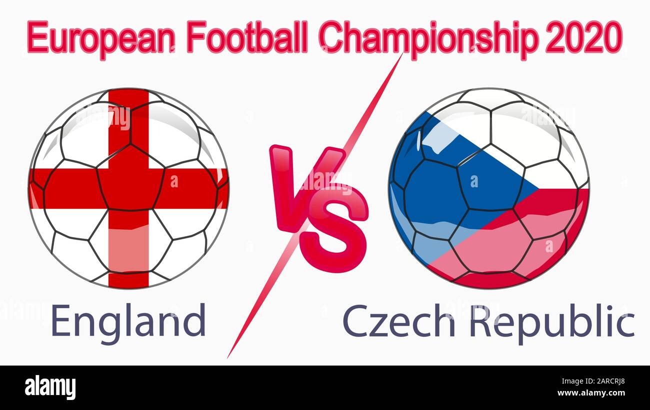 2020 European Football Championship, banner, web design, match between England and Czech Republic Stock Vector
