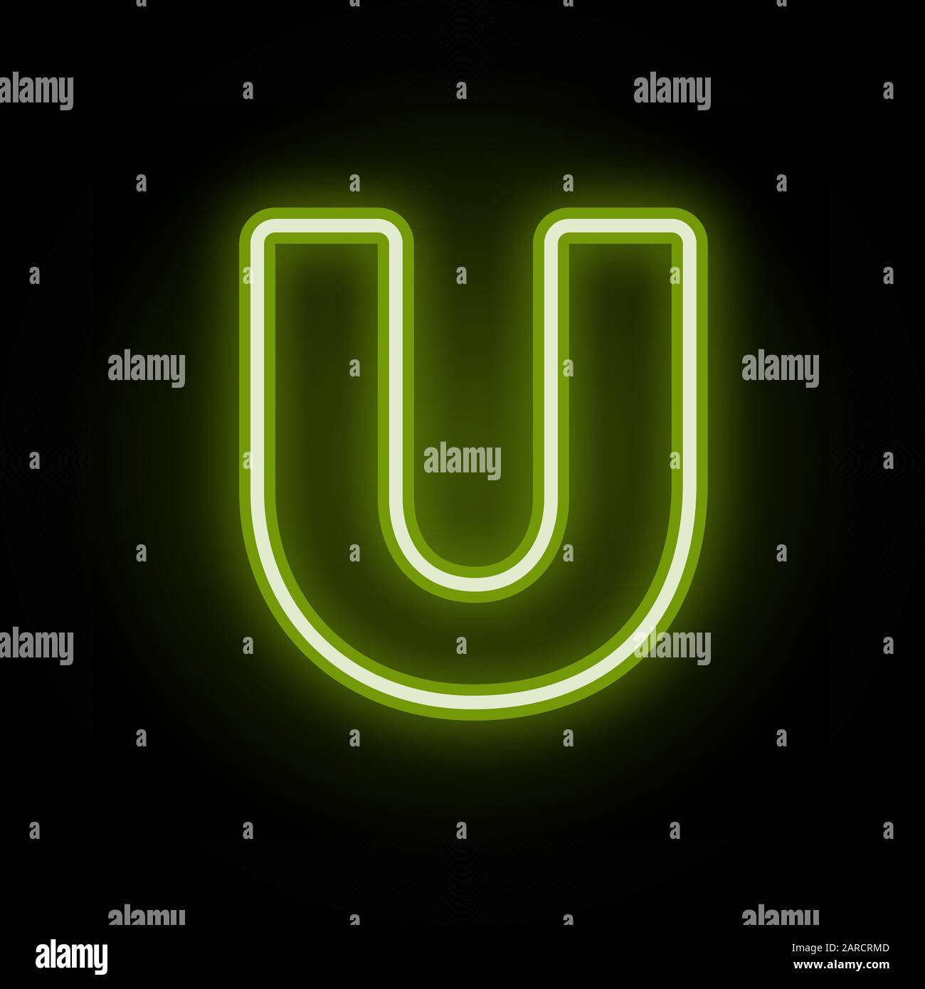 Neon letter U on black Stock Vector