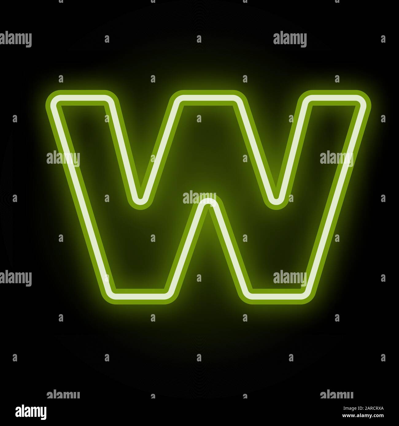 Neon letter W on black Stock Vector