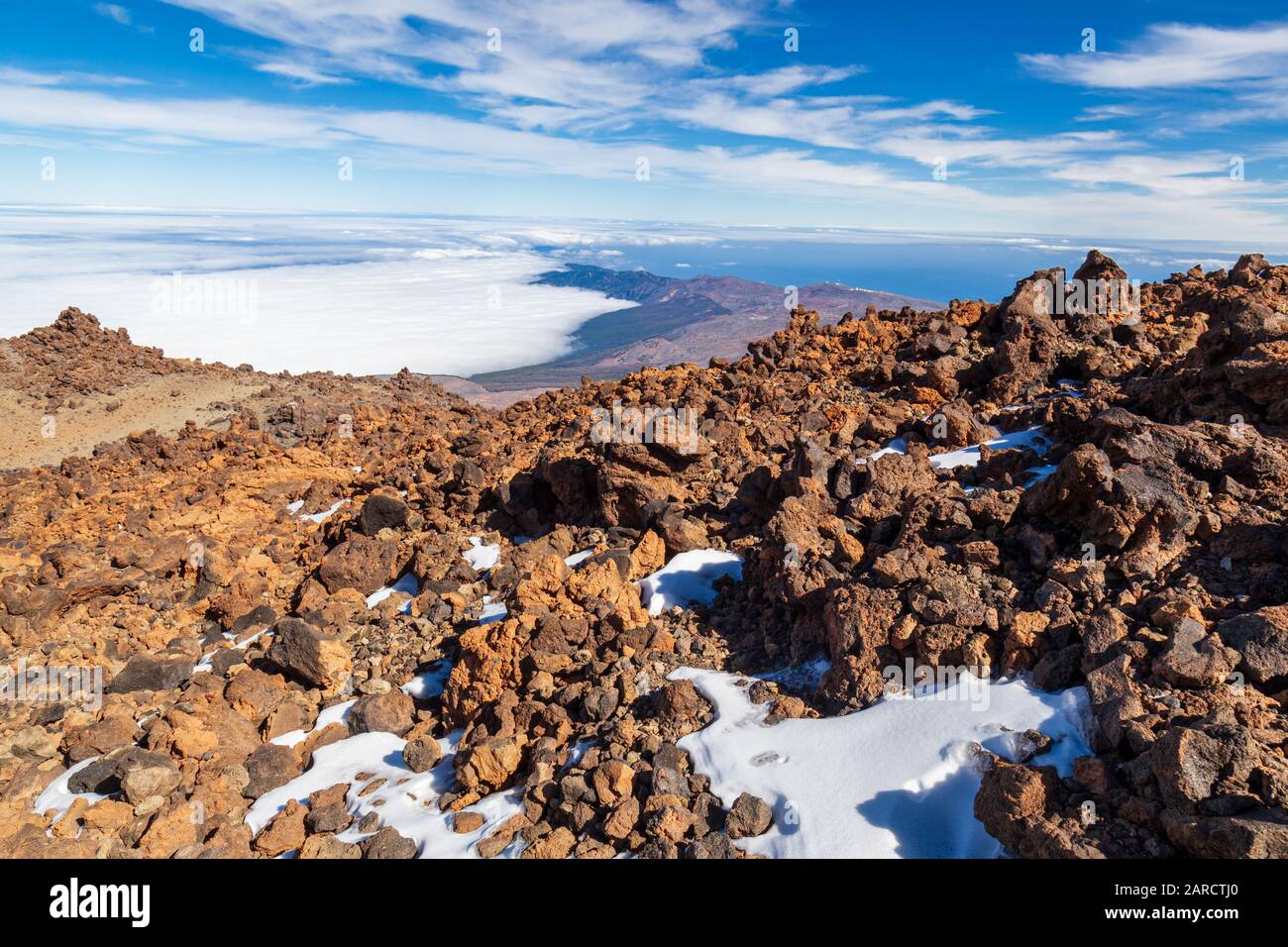 view from mountain top Mount Teide is a volcano on Tenerife in the Canary Islands, Spain. Its summit is the highest point in Spain Stock Photo