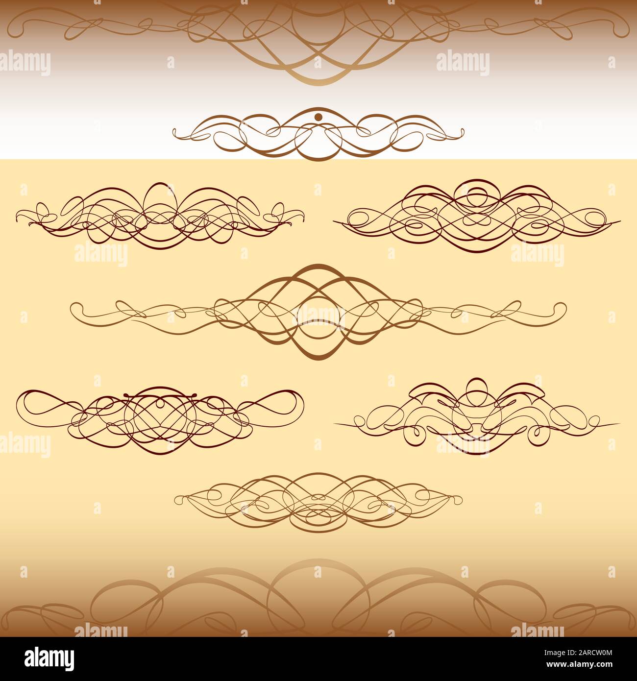 Vintage calligraphic swirl curls dividers; Vector illustration set ...