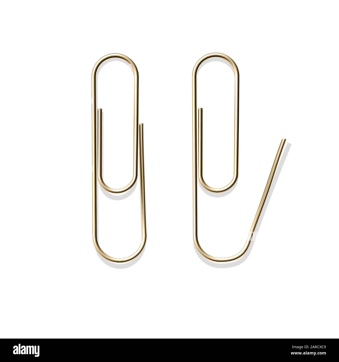 Realistic metal paper clips set. Vector set. Stationery paperclip accessory for holding several