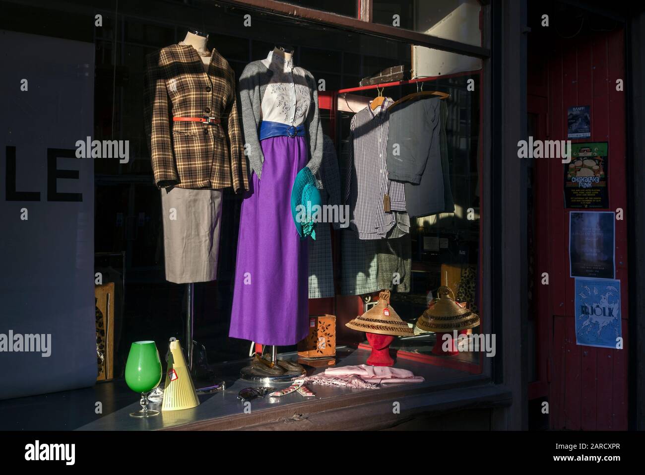 Vintage clothing on display in the window of Herman Brown's vintage