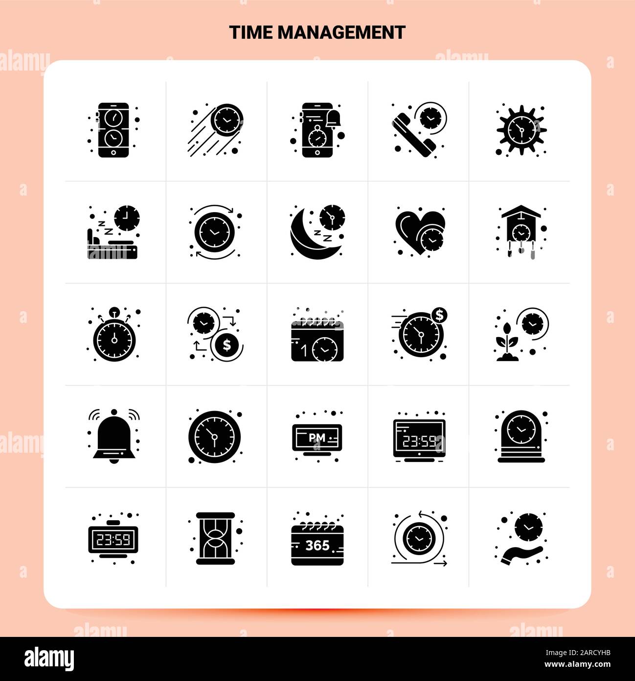 Time management icons black set hi-res stock photography and images - Alamy