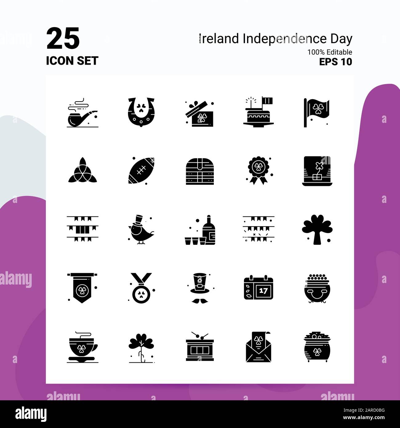 25 Ireland Independence Day Icon Set. 100% Editable EPS 10 Files. Business Logo Concept Ideas Solid Glyph icon design Stock Vector