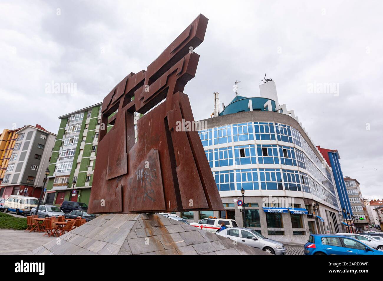 Nordeste 1994 sculpture by Joaquin Vaquero Turcios in Subida al Cerro,, Gijon, Asturias, Spain Stock Photo