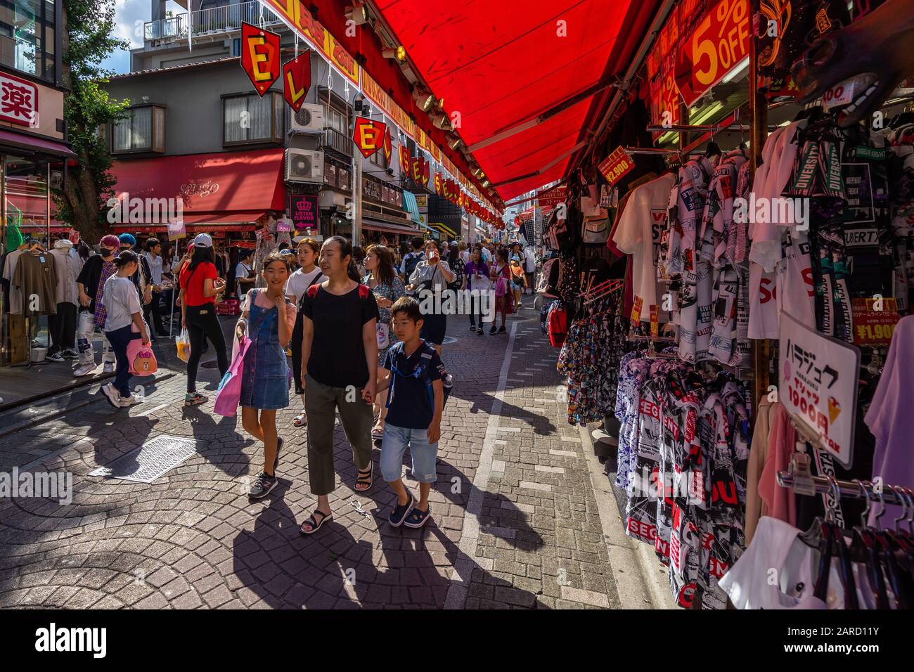 Tokyo, Japan, August 2019 – View of Takeshita street (Takeshita Dori), a crowded area very popular among the youngster. Is the best place to found the Stock Photo