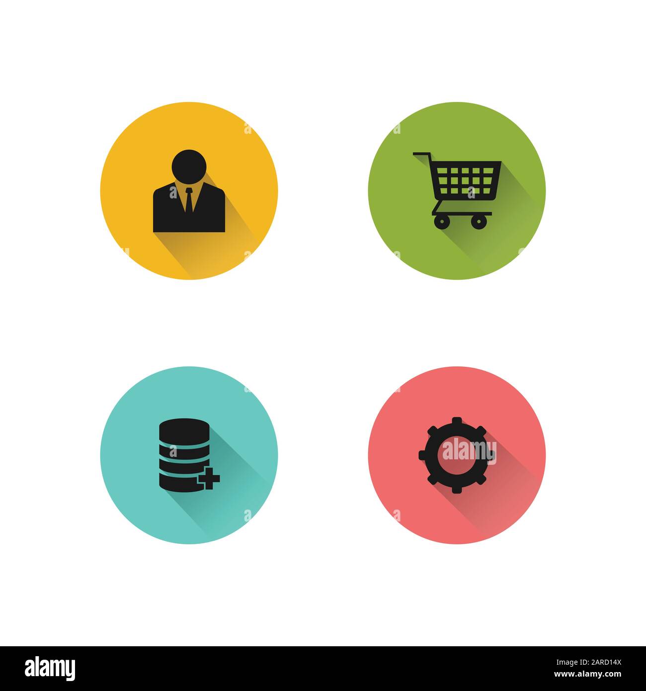 Set of various icon vector in circle shape background with long shadow ...