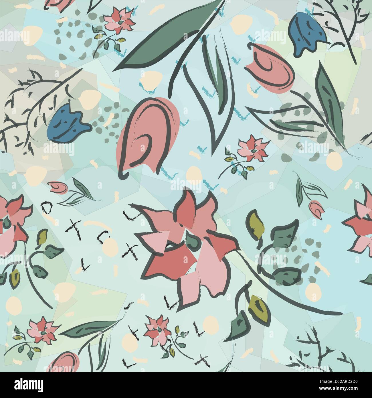Trees with no leaves. Continuous Pattern. Partly Seamless. Vector Illustration Stock Vector