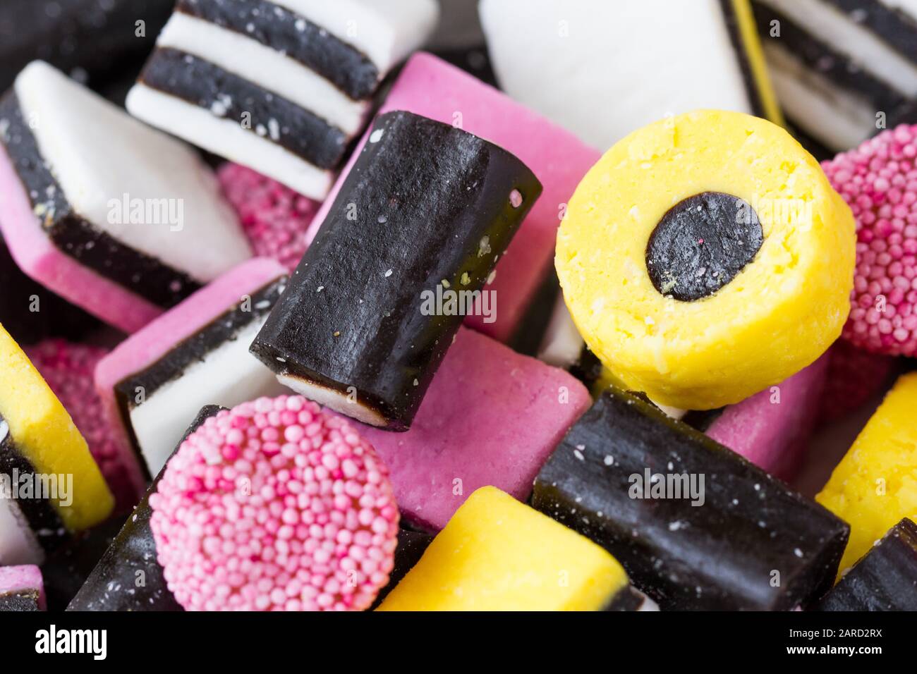 Selection of liquorice allsorts sweets closeup Stock Photo Alamy