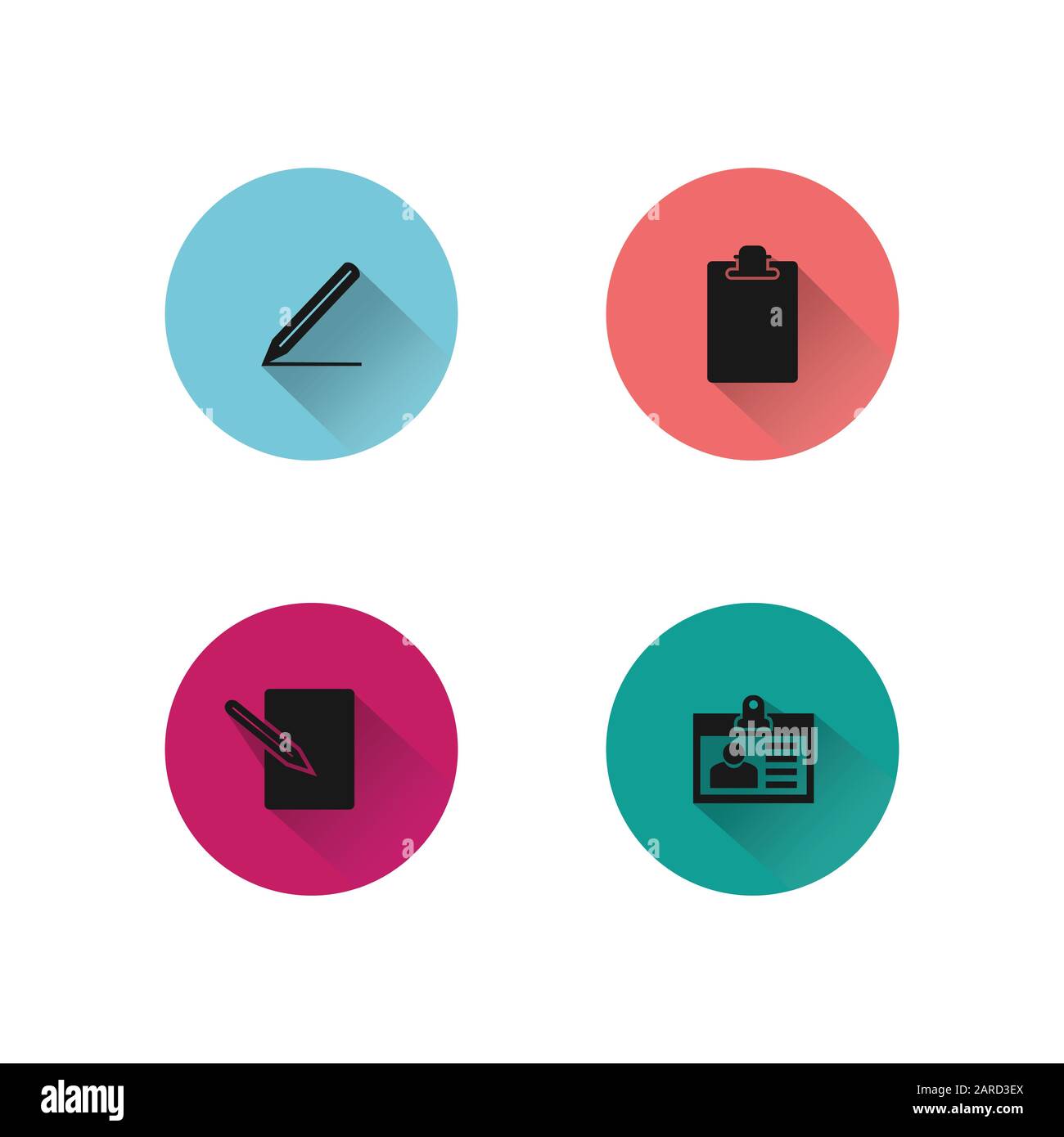 Set of various icon vector in circle shape background with long shadow ...