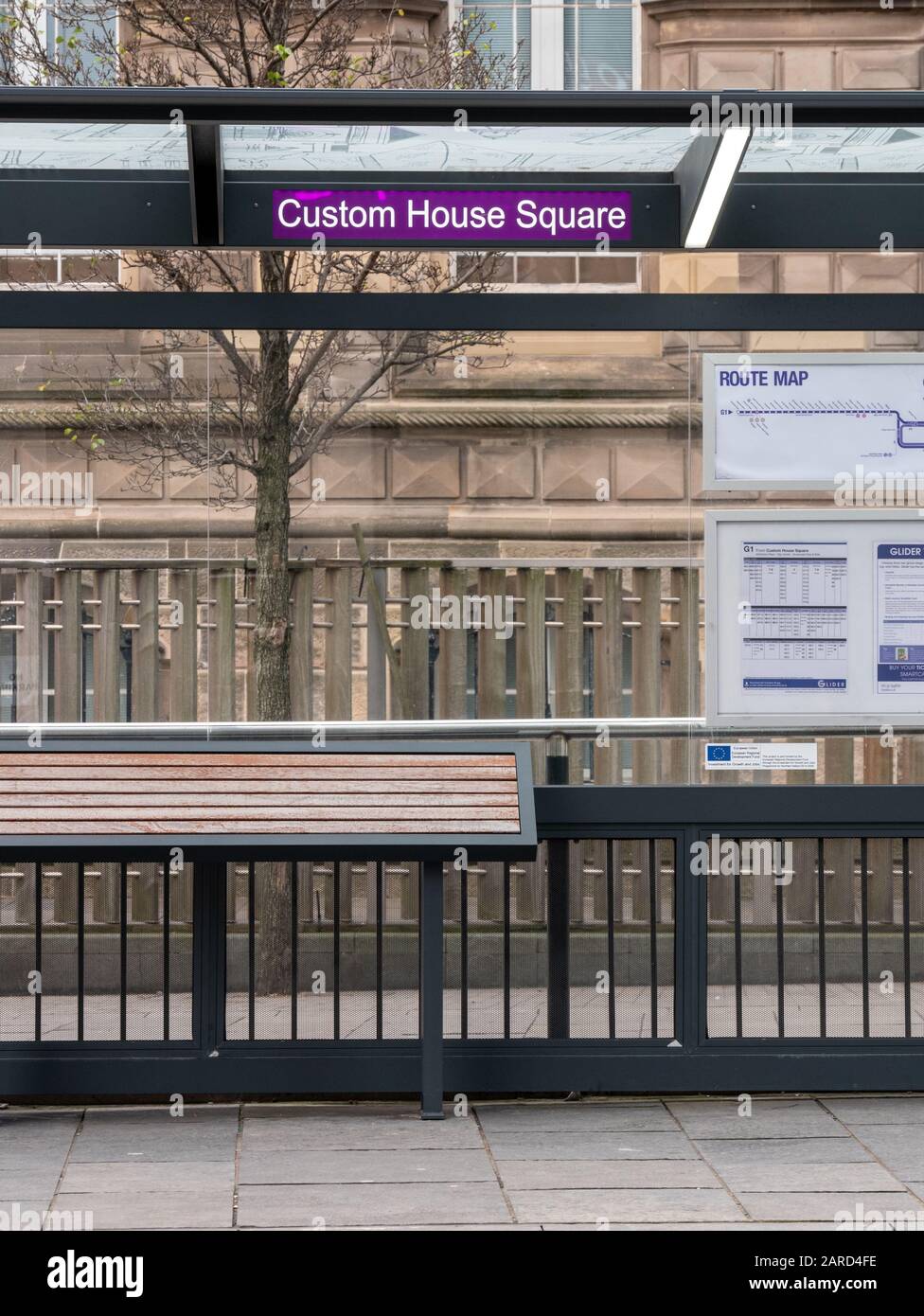 Belfast, Northern Ireland, UK January 25, 2020 Glider Bus stop at