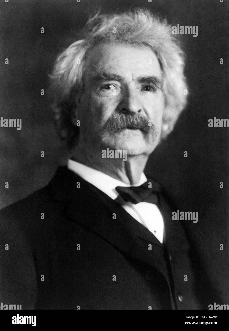 Vintage portrait photo of American writer and humourist Samuel Langhorne Clemens (1835 – 1910), better known by his pen name of Mark Twain. Photo circa 1906 by Pach Brothers. Stock Photo