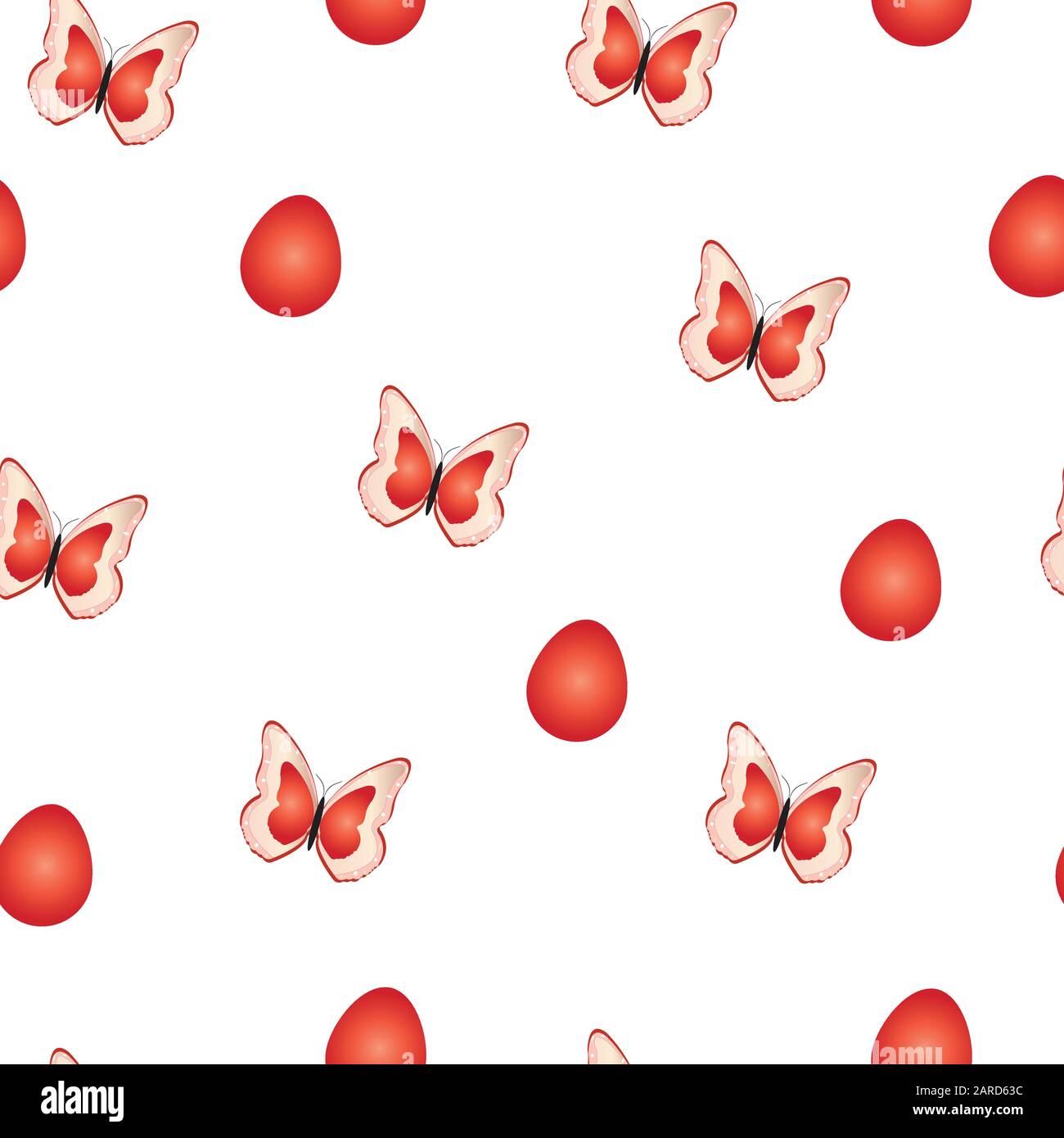 seamless pattern with red Easter eggs and butterflies vector Stock ...